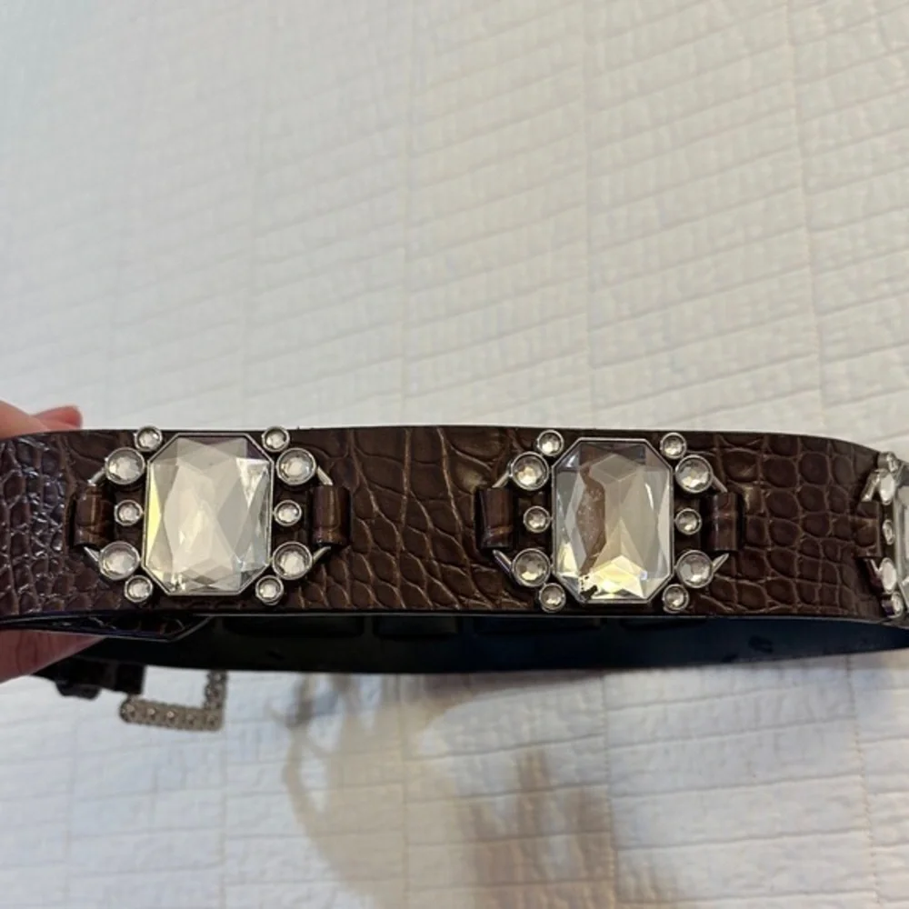 Y2K 90’s Brown faux leather rhinestone  Embellished Belt Western Cowgirl